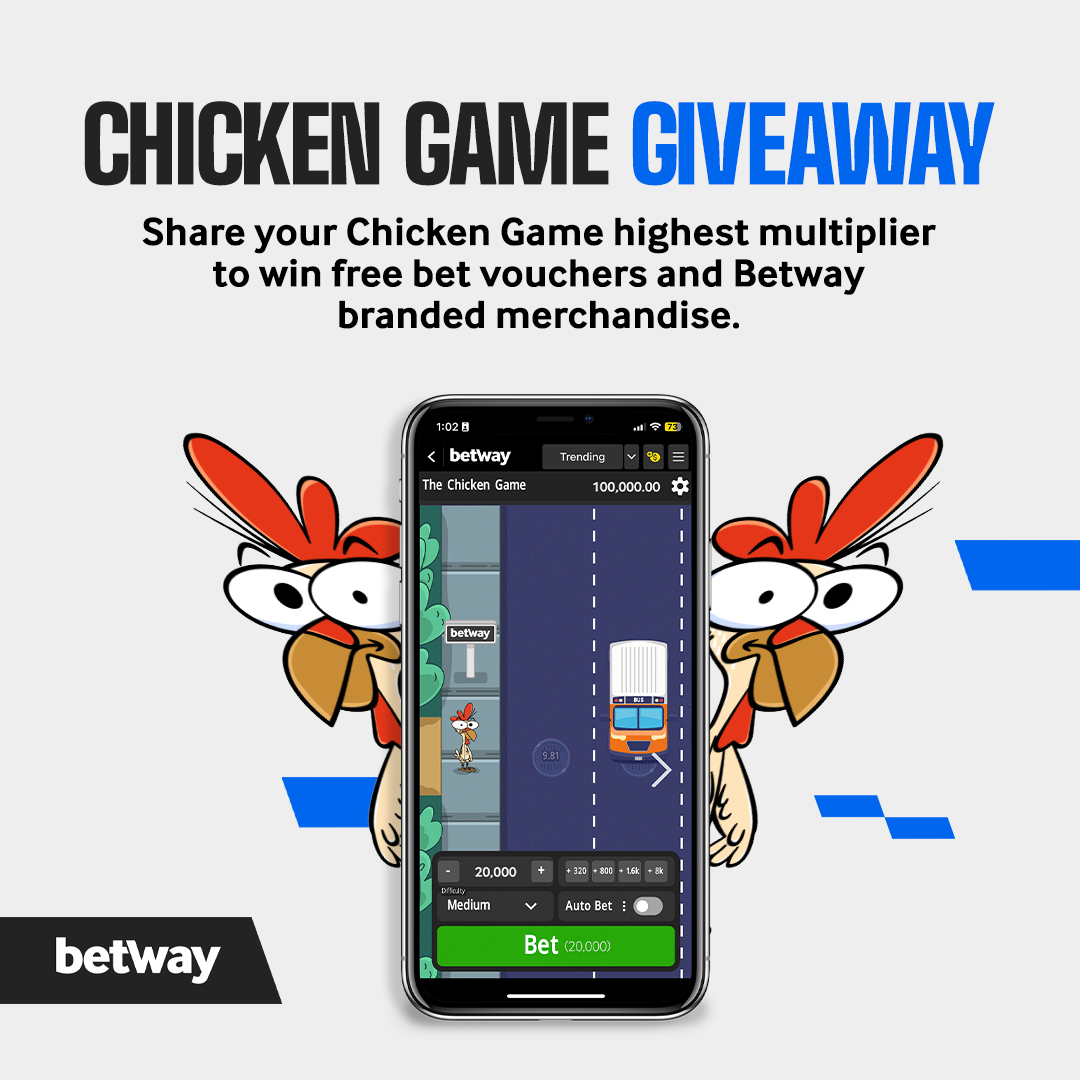 📣Chicken Game Giveaway Time🐔

➡️Share your Chicken Game highest multiplier and win one of 15 bet vouchers worth MK10,000 and 4 branded golf shirts.

🏆Winners will be randomly drawn.

To enter:
✅ Follow Betway Malawi
💬 Comment with a screenshot of your highest multiplier