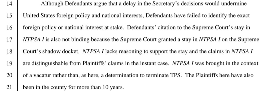 "[T]he Supreme Court’s stay in
NTPSA I is also not binding because the Supreme Court granted a stay in NTPSA I on the Supreme 
Court’s shadow docket." Before this opinion issued, the Supreme Court explained that its emergency docket rulings are binding. Obvious, explicit error