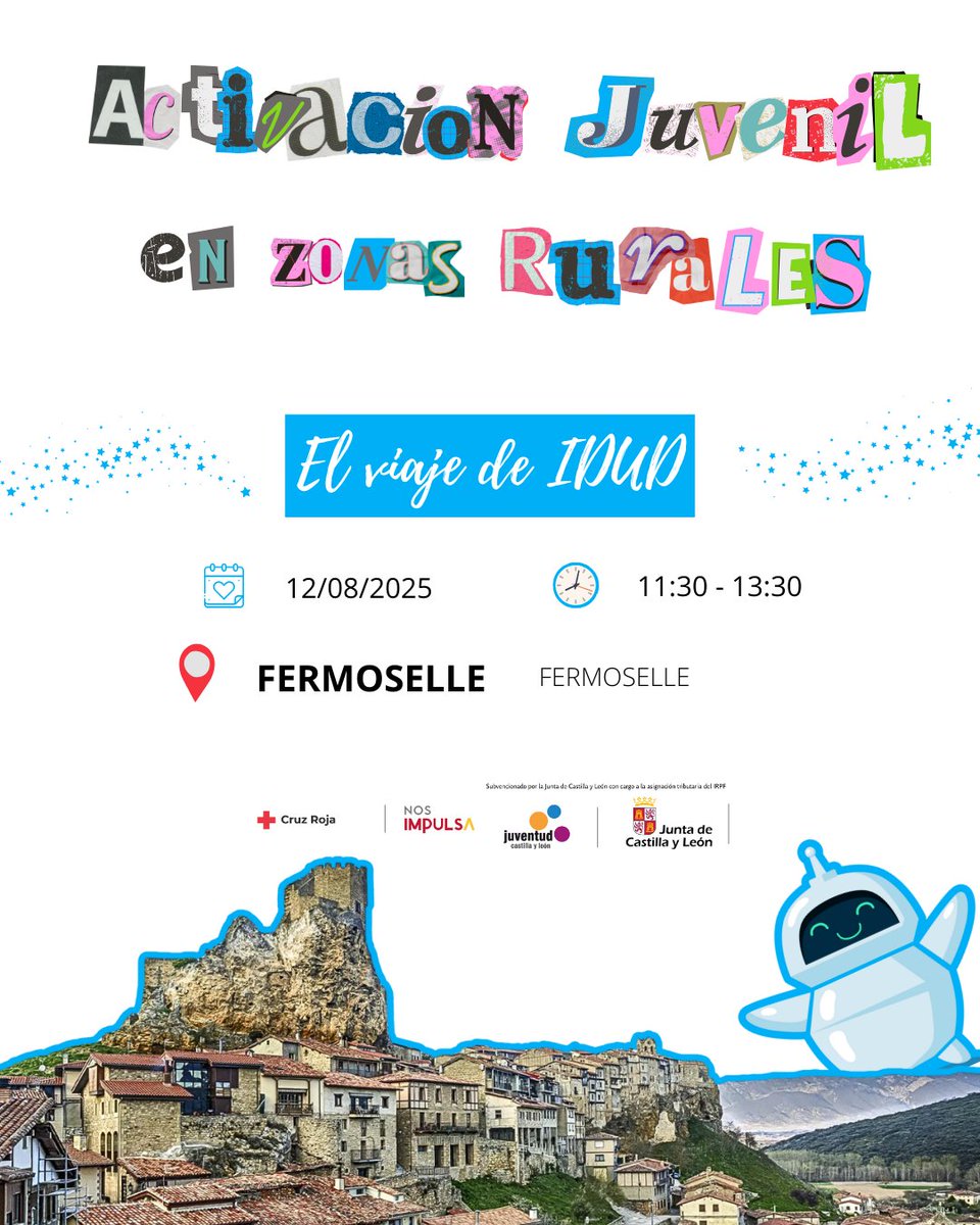 Cruz Roja en Zamora (@creenzamora) on Twitter photo El 12 de agosto, de 11:30 a 13:30 horas, estaremos en #Fermoselle, con actividades pensadas para jóvenes🎨.
Financiado por <a href="/jcyl/">Junta de Castilla y León</a> y @juventudcyl
#ActivaciónJuvenilCRJCYL El 12 de agosto, de 11:30 a 13:30 horas, estaremos en #Fermoselle, con actividades pensadas para jóvenes🎨.
Financiado por <a href="/jcyl/">Junta de Castilla y León</a> y @juventudcyl
#ActivaciónJuvenilCRJCYL