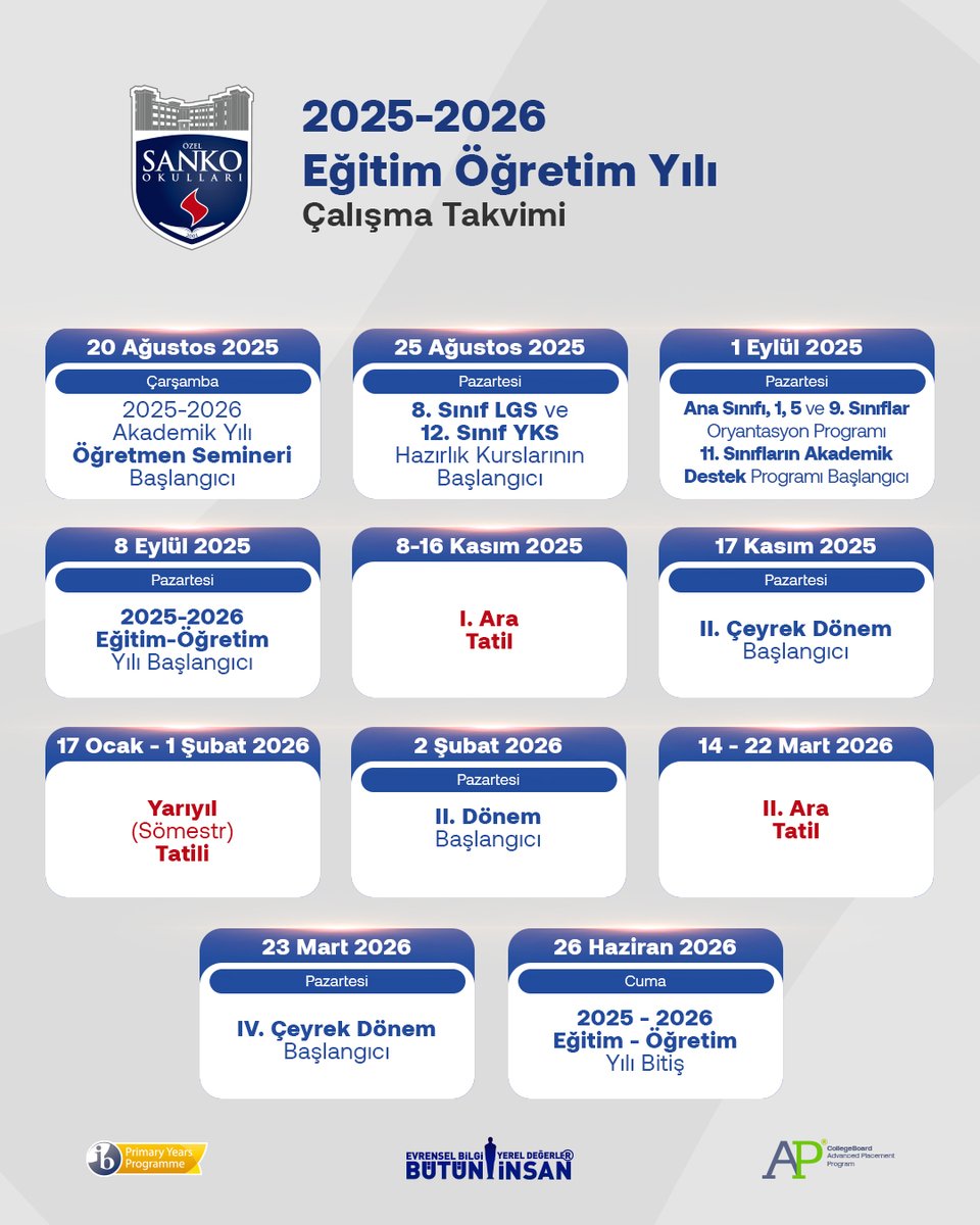 Değerli Okul Topluluğumuz, 2025–2026 Eğitim Öğretim Yılı Çalışma Takvimimiz yayımlandı.

Yeni bir döneme daha planlı, sistemli ve kararlılıkla başlıyoruz. Öğrencilerimizin gelişimi, öğretmenlerimizin özverisi ve velilerimizin iş birliğiyle; bu yıl da birlikte büyümeye, üretmeye