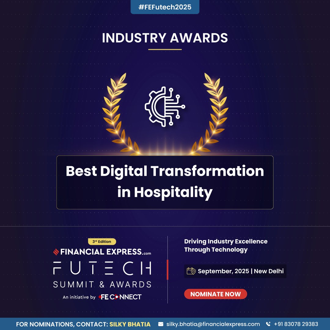 FinancialXpress's tweet image. Celebrating Innovation in Hospitality!
Nominate now for Best Digital Transformation in Hospitality at the FE Futech Awards 2025– where tech meets excellence.

Grab the early bird offer now!

Happening this September | New Delhi
Nominate now: shorturl.at/HgYNP

#FEFutech2025…