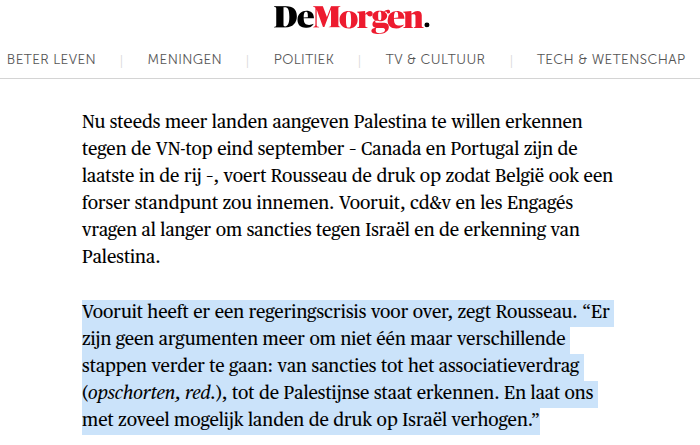 Er is één partij die de horror in Gaza in 5 min kan  stoppen. Maar <a href="/vooruit_nu/">Vooruit</a> wil die terreurgroep belonen met symbolische erkenning en met sancties tegen de ándere partij. En wil daar de regering voor opofferen in een onooglijk landje 4000km ver weg. Zijn jullie niet goed snik?