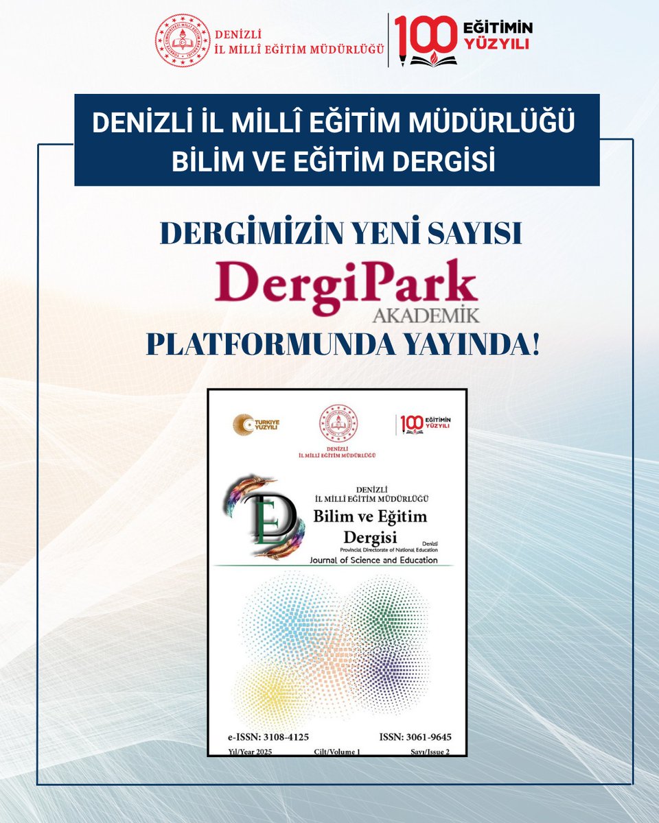 Denizli İl Millî Eğitim Müdürlüğü Bilim ve Eğitim Dergisi’nin 2. sayısı, DergiPark platformunda yayımlandı.

Dergimiz; Fen Bilimleri, Matematik, Eğitim Bilimleri, Sosyal Bilimler ve Güzel Sanatlar alanlarında kaleme alınan özgün akademik çalışmalara yer vermekte, özellikle genç