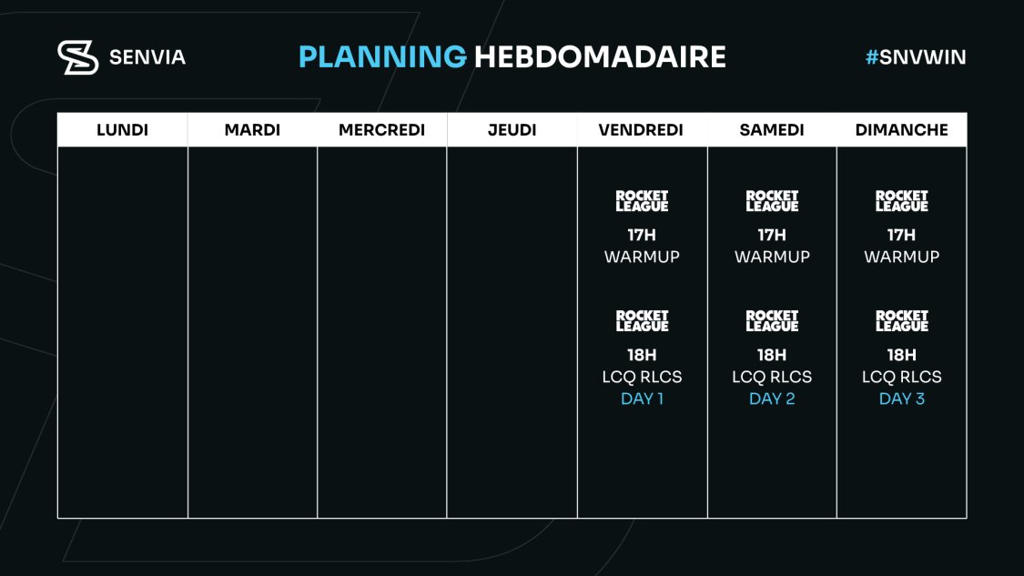 Voici le planning de la fin de semaine ! 📆

On se retrouve rapidement sur twitch.

#SNVWIN 💙🤍