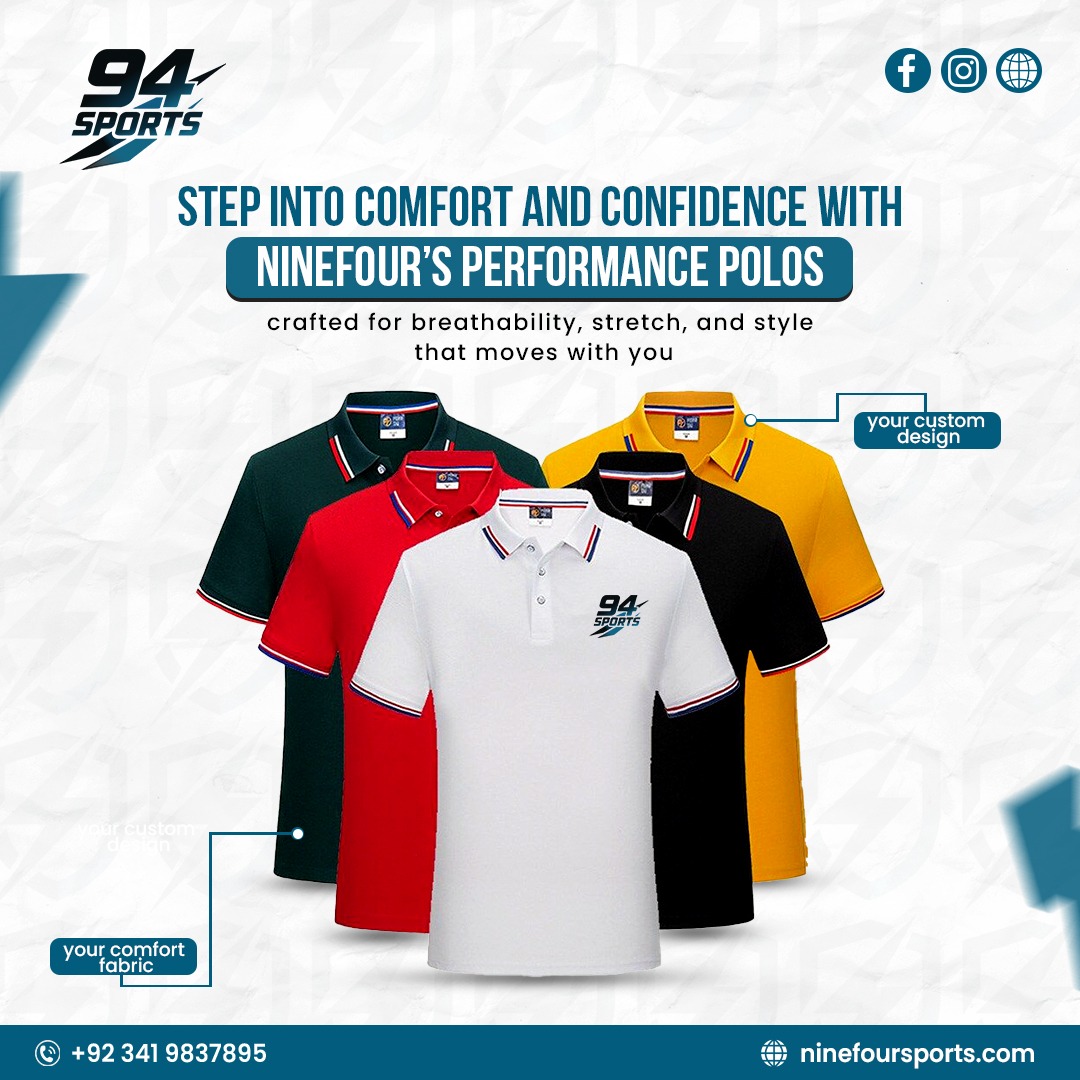 Ninefoursports1's tweet image. whether on the field, at work, or casual outins.
Custom designs &amp;amp; comfort fabric made just for you! Order Now: +92 341 9837895
Visit: ninefoursports.com
Upgrade your wardrobe today with polos that combine style, comfort &amp;amp; performance.
#NineFourSports #PerformancePolos