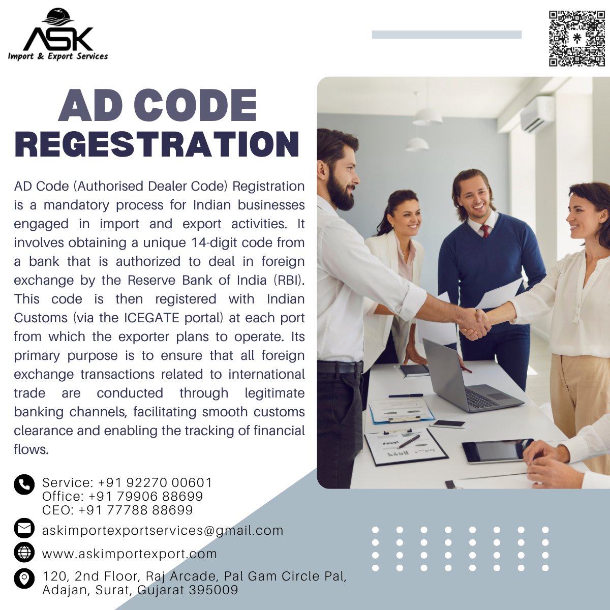 askimpoexpo's tweet image. Streamline your import and export activities with seamless AD Code Registration! This mandatory process ensures smooth foreign exchange transactions and customs clearance. Let ASK Import &amp;amp; Export Services guide you. 
#ADCodeRegistration #ask #ASK #ASKImportExport