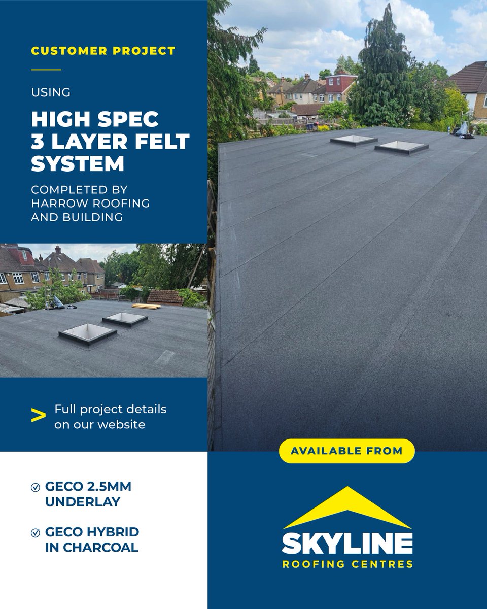 Harrow Roofing &amp; Building have done an excellent job repairing this flat roof in Ruislip — ensuring long-lasting protection and a clean finish.

We supplied:
• Geco 2.5mm Underlay
• Geco Hybrid in Charcoal

Need the right materials for your next project? Our team is ready to
