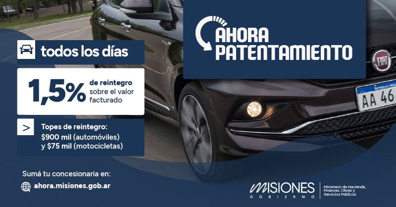 #AhoraPatentamiento #Misiones
SEIS NUEVAS CONCESIONARIAS SE SUMAN A OPERAR CON EL PROGRAMA AHORA PATENTAMIENTO

Marchena S.A., Automisión Renting S.A., Seewald Auto S.A.,TM S.A., Bazyluk S.A y Selva S.A. ya están operando con el programa Ahora Patentamiento, que tras su