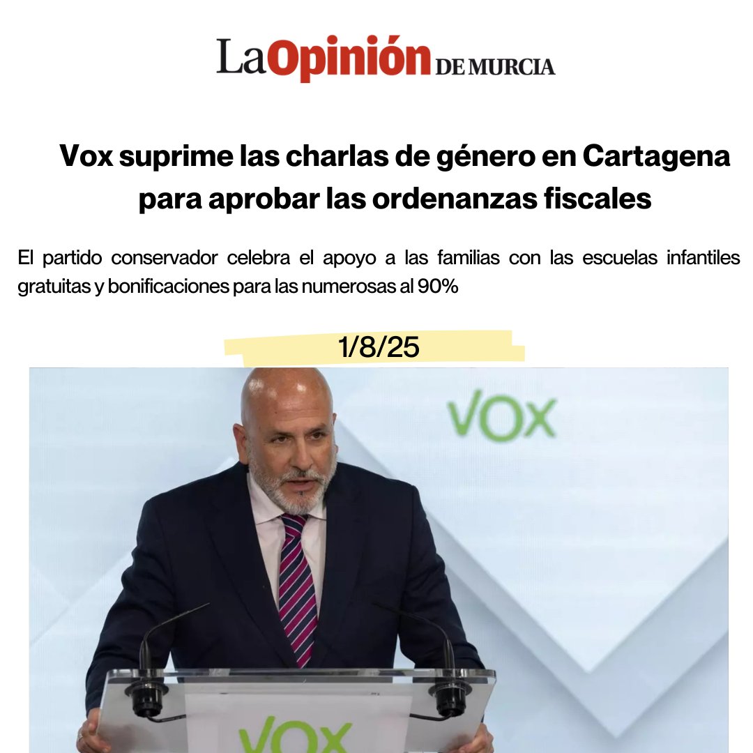 Eliminar las charlas de educación sexual en los colegios: esa es la gran aportación que tiene Vox para los presupuestos de Cartagena. Y el PP pasará por el aro.

¿Sabe Noelia Arroyo que la edad media de acceso a la pornografía ya se sitúa en los 11 años? Dejar a nuestros menores