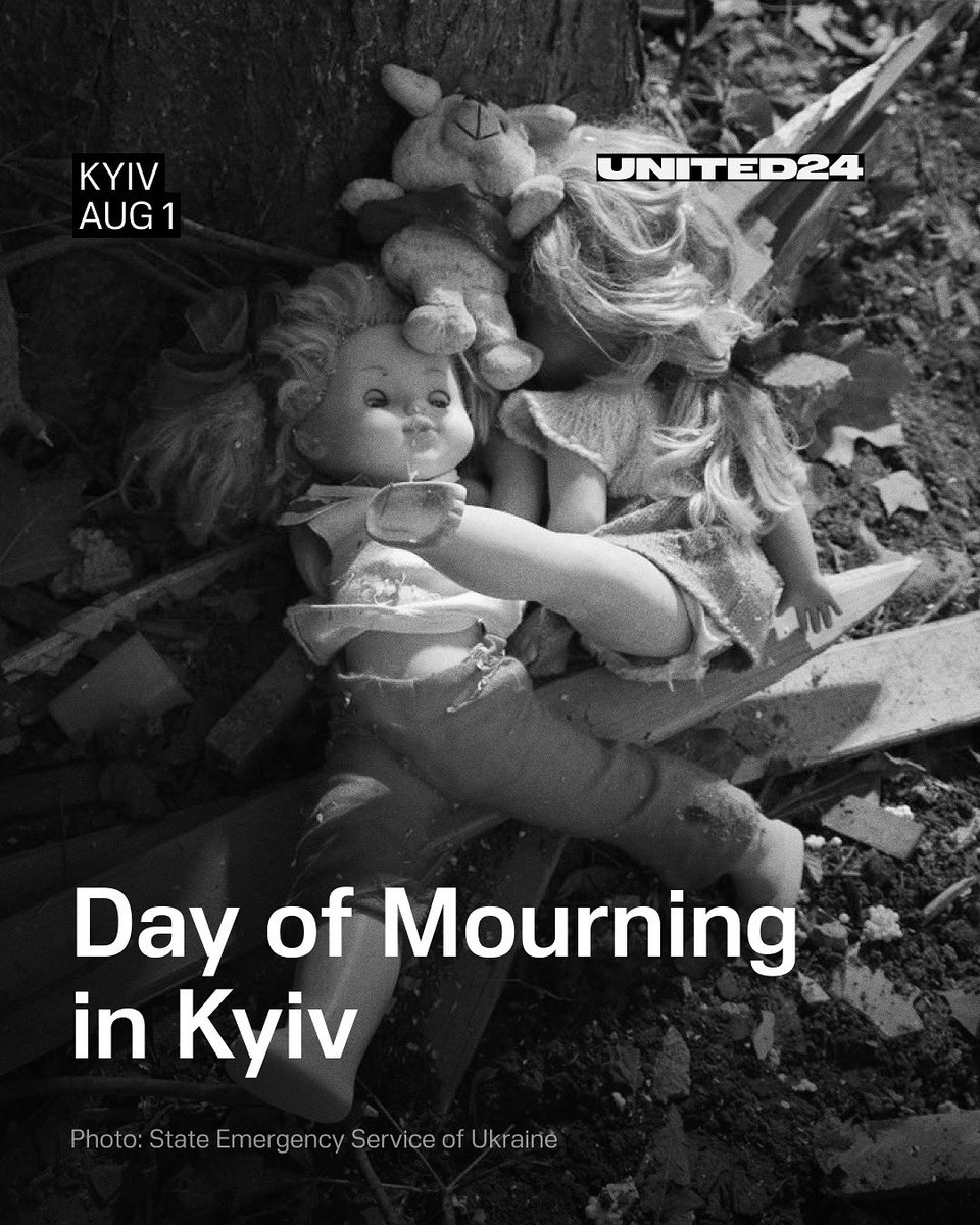 Kyiv is in mourning today. As a result of yesterday's massive shelling, 31 people were killed. Among them, 5 children. The youngest was only 2 years old. 159 people were injured. Eternal memory to the victims 🕯️