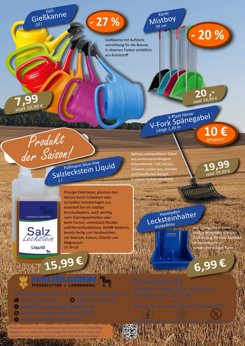 #monatsangebote #august #aktion #heuersatz #faserflocken #kraftfutterersatz #grünhafercobs #giesskanne #mistboy #salzlecksteinflüssig #dunggabel #mistgabel #lecksteinhalter #hdbregio #geli #kerbl #hofmannblueline #vplast #hausladenpferdefutter
