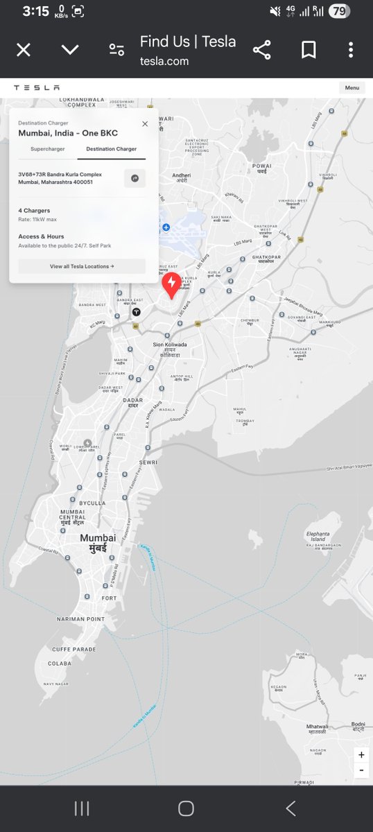 TeslaClubIN's tweet image. Tesla&apos;s First Indian Supercharger Location is now live on @Tesla platform ⚡🔋😍 - BKC, Mumbai

4 V4 Supercharger Stalls - 250kW max

Cost - ₹24/kWh 

Idle Fees - ₹80/min 

Additional - 4x 11kW Tesla Wall Connector