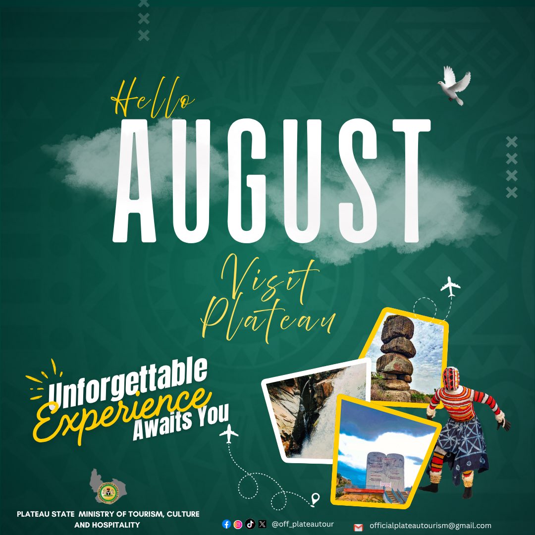 #HappyNewMonth – 
As we enter August, may it be a month of new beginnings, renewed strength &amp; meaningful progress for our people &amp; our state. Let’s keep building a vibrant Plateau through tourism, culture, &amp; hospitality. From all of us @ Ministry of Tourism, Culture &amp; Hospitality