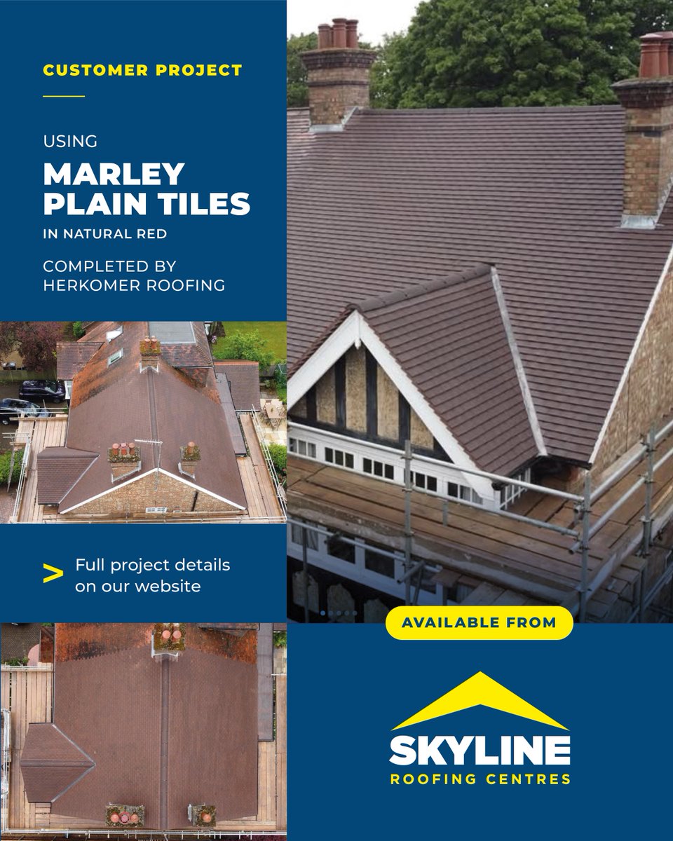 The Herkomer Roofing team have upgraded this roof using Marley Plain Tiles in Natural Red. Lovely work!

We have a huge range of stock in our branches. Get in touch for a quote - skylineroofing.co.uk/pitched-roofin…

#rooftiles #roofer #london #roofingsupplies #trade #builder #pitchedroof