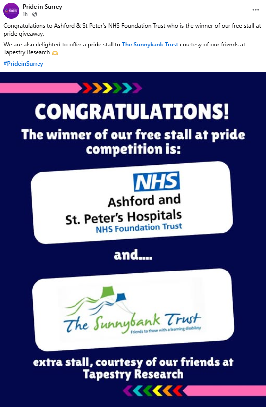 Pride in Surrey has granted free stalls to an NHS trust and a charity that deals with people with learning disabilities for its event next month. This is due to go ahead despite its founder, and another senior volunteer, both getting jailed in June for sexually abusing children