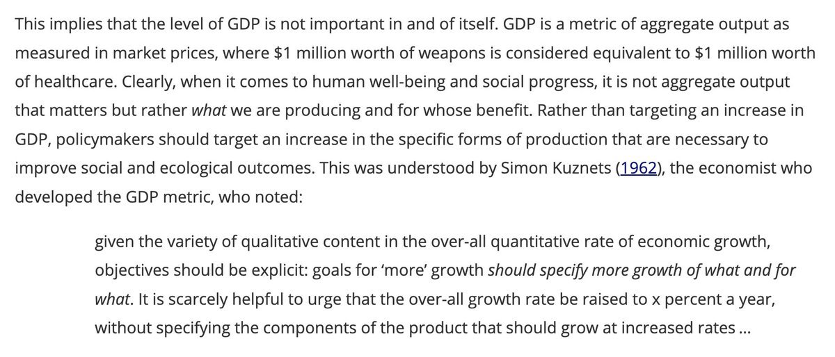 Economic growth is useless unless it delivers social benefits.

GDP does not distinguish between $1 million in weapons and $1 million in healthcare.

Even Simon Kuznets — the inventor of GDP — said that we need to be explicit about the actual objectives of economic growth.