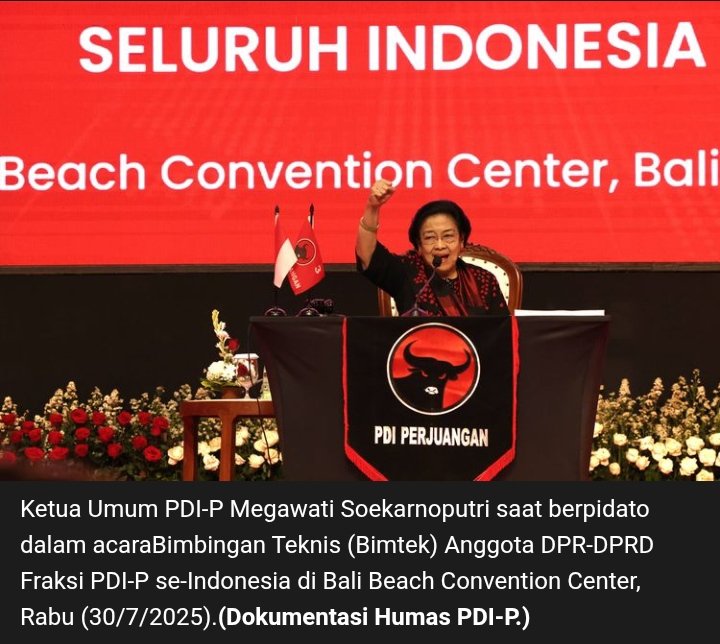 Dalam Kongres VI, Megawati Soekarnoputri kembali dikukuhkan sebagai ketua umum PDIP dalam forum yang digelar tertutup itu. Kongres VI digelar usai PDIP menggelar Bimbingan Teknis (Bimtek) Anggota DPR dan DPRD se-Indonesia sejak 29 Juli 2025.

 nasional.kompas.com/read/2025/08/0…