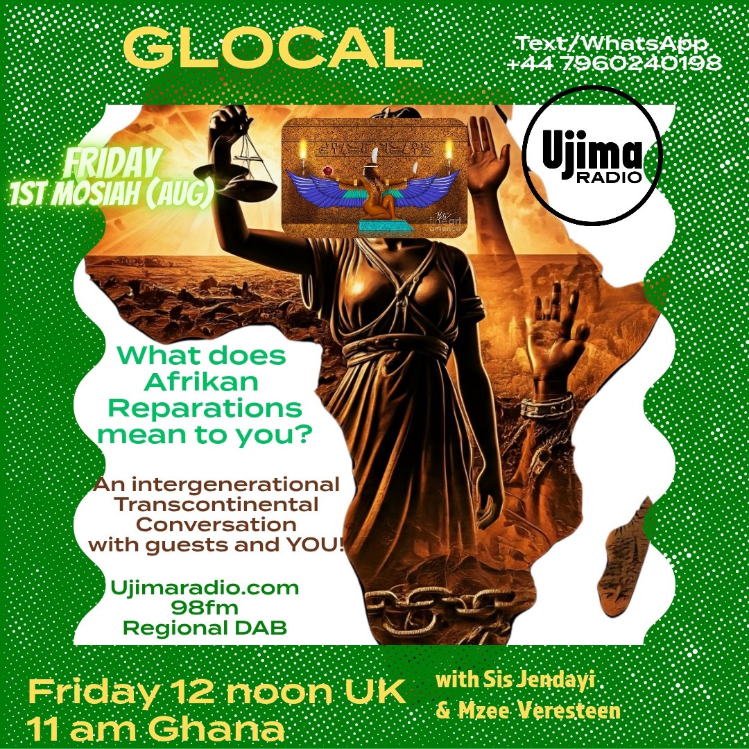 Starting now on <a href="/Ujimaradio/">Ujima Radio</a> ujimaradio.com.  12 noon UK time. 1st Mosiah (August) . Time to talk #Reparations and Salute H.E #MarcusGarvey whose birthday falls on 17th Aug. Keep in touch with #Glocal! Text/WhatsApp 07960240198