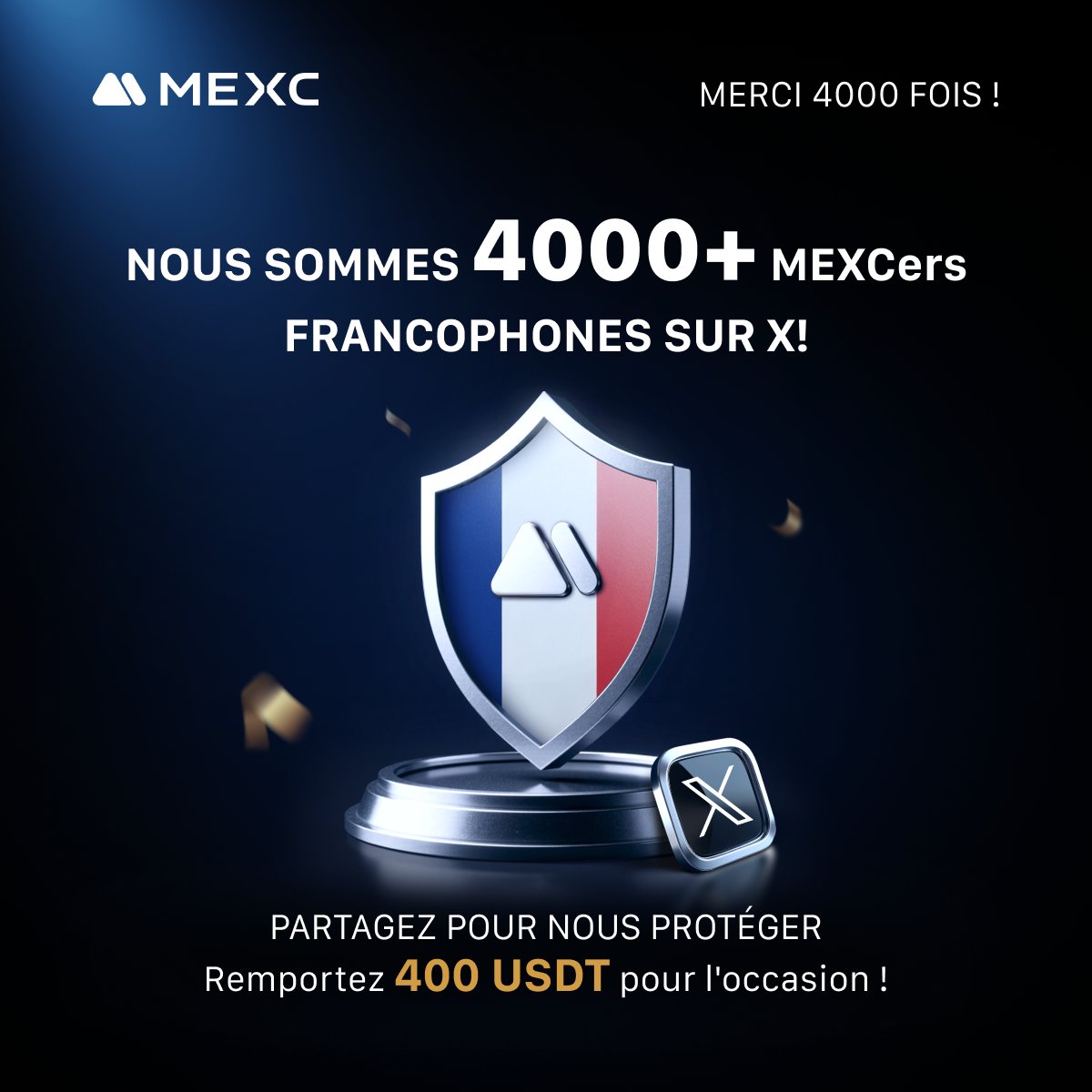 🩵 4000 FOIS MERCI ! 🎉🎉🎉

🏅 Vous êtes maintenant plus de 4000 MEXCers francophones à nous suivre sur X 🚀
😊🥂 La confiance se construit chaque jour et ce n’est que le début 

👂Pour célébrer ça, on veux vous entendre!
🙋‍♂️ Partagez une expérience personnelle liée à la sécurité