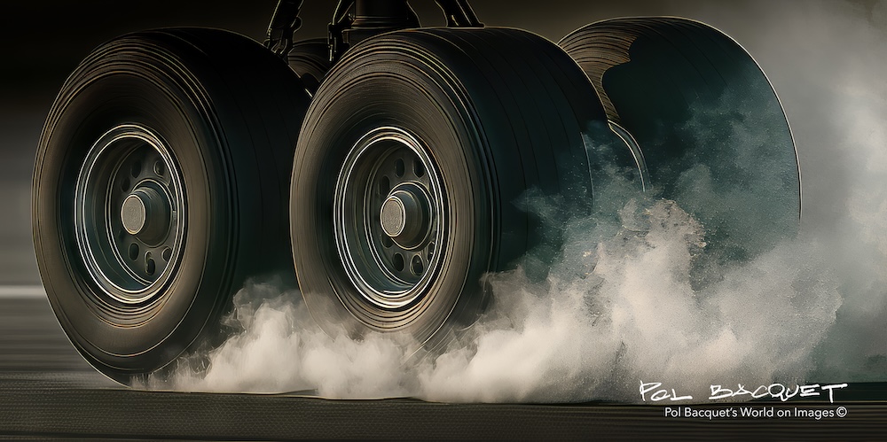 Signature éphémère de l’instant où le géant d’acier reprend contact avec la terre. Les pneus, encore figés dans leur silence de croisière, se mettent soudain à tourner, mordant le sol dans un cri de puissance maîtrisée... c'est l'atterrissage ! #AviationLovers #aviation