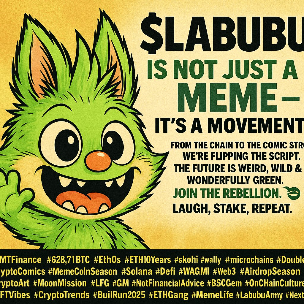 hananqueenX's tweet photo. $LABUBU is not just a meme — it's a movement.
From the chain to the comic strip, we're flipping the script.
The future is weird, wild & wonderfully green. 💚
Join the rebellion. Laugh, stake, repeat. 👾🚀

#LABUBU #MMTFinance #628791BTC #EthOs #ETH10Years $kohi $wally $beau
#microchains #DoubleUp #CryptoComics #MemeCoinSeason #Solana #AltcoinSeason
#DeFi #WAGMI #Web3 #AirdropSeason #CryptoArt #MoonMission #LFG #GM #NotFinancialAdvice
#BSCGem #OnChainCulture #NFTVibes #CryptoTrends #BullRun2025 #ETHGang #MemeLife
#PumpItUp #GreenVibesOnly #LabubuArmy #Next100x $Percy #TheChi $FUN #ProjectCrypto