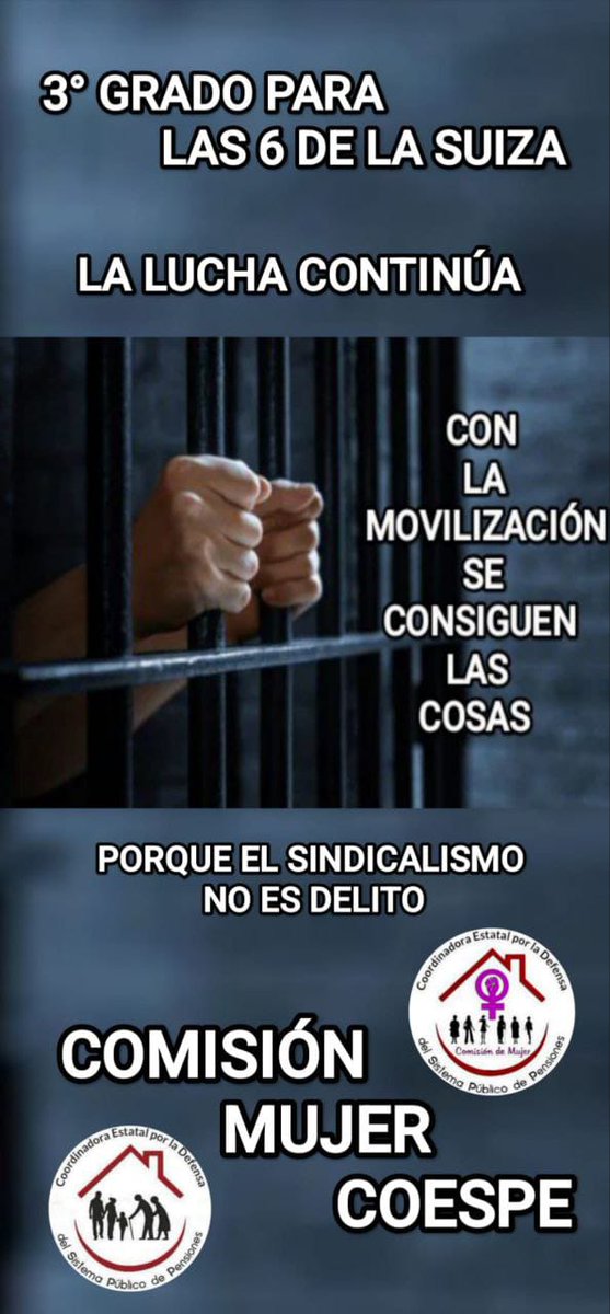 Que la movilización es nuestra fuerza, no hay ninguna *Duda.
Comisión Mujer seguirá denunciando todas las injusticias, y en este caso hasta conseguir el *Indulto.
#DerogaciónDeLaLeyMordaza
#LibertadParaLas6DeLaSuiza