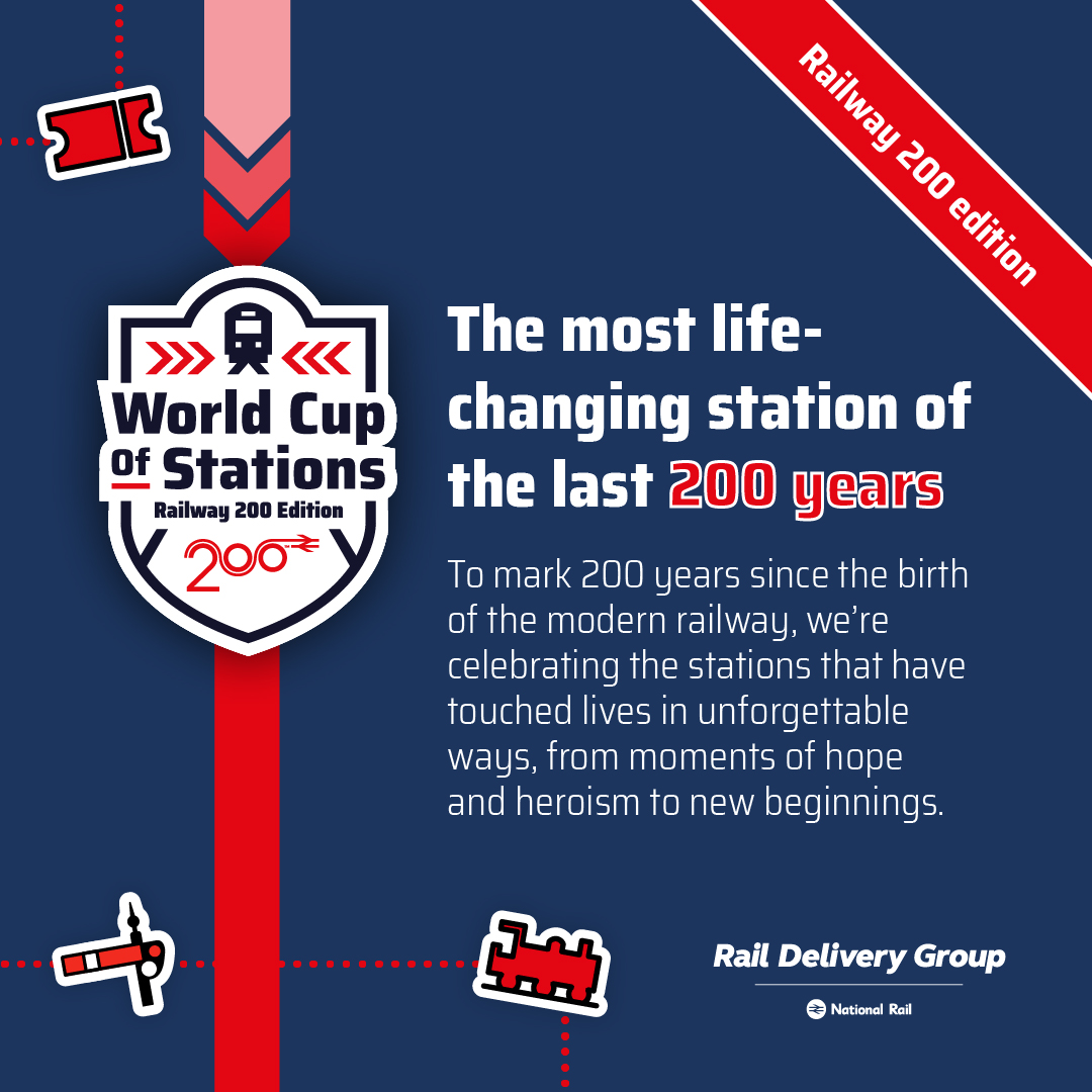 The World Cup of Stations is back!

Tell us how your favourite station has brought people together — from historic moments to personal milestones.

Nominate by 22 Aug for a chance to make the final 20 in October’s public vote - raildeliverygroup.com/our-services/c…

#WorldCupOfStations