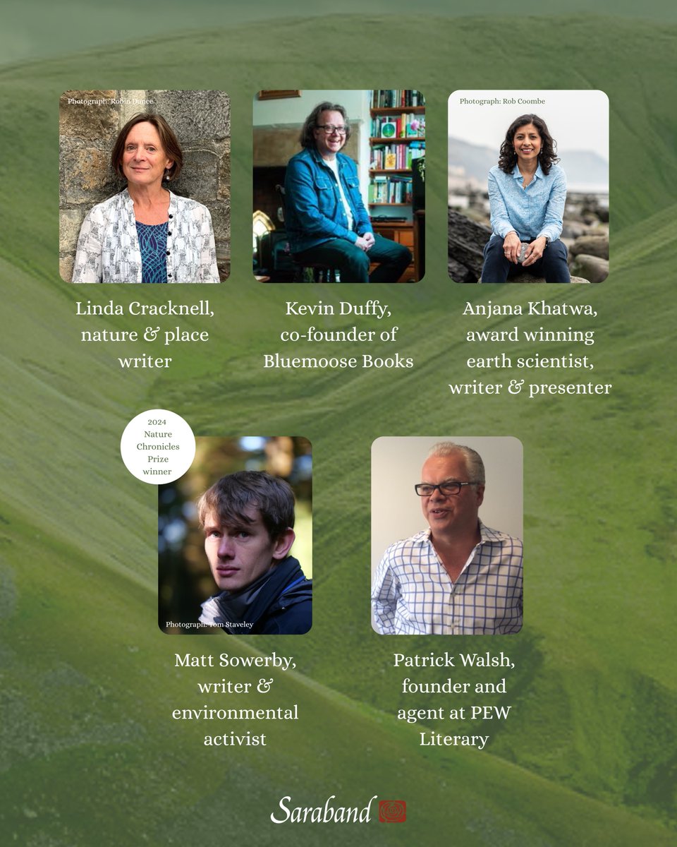 The Nature Chronicles Prize 2023/24 (@natureprize) on Twitter photo Introducing the Judges!
🍃 <a href="/LindaJCracknell/">Linda Cracknell</a>, nature & place writer
🍃 Kevin Duffy, co-founder <a href="/Ofmooseandmen/">Bluemoose Books</a>
🍃 Anjana Khatwa, award winning earth scientist
🍃 <a href="/sourbee_matt/">Matt Sowerby</a>, writer & environmental activist
🍃 Patrick Walsh, founder & agent at <a href="/pew_literary/">PEW Literary</a> Introducing the Judges!
🍃 <a href="/LindaJCracknell/">Linda Cracknell</a>, nature & place writer
🍃 Kevin Duffy, co-founder <a href="/Ofmooseandmen/">Bluemoose Books</a>
🍃 Anjana Khatwa, award winning earth scientist
🍃 <a href="/sourbee_matt/">Matt Sowerby</a>, writer & environmental activist
🍃 Patrick Walsh, founder & agent at <a href="/pew_literary/">PEW Literary</a>