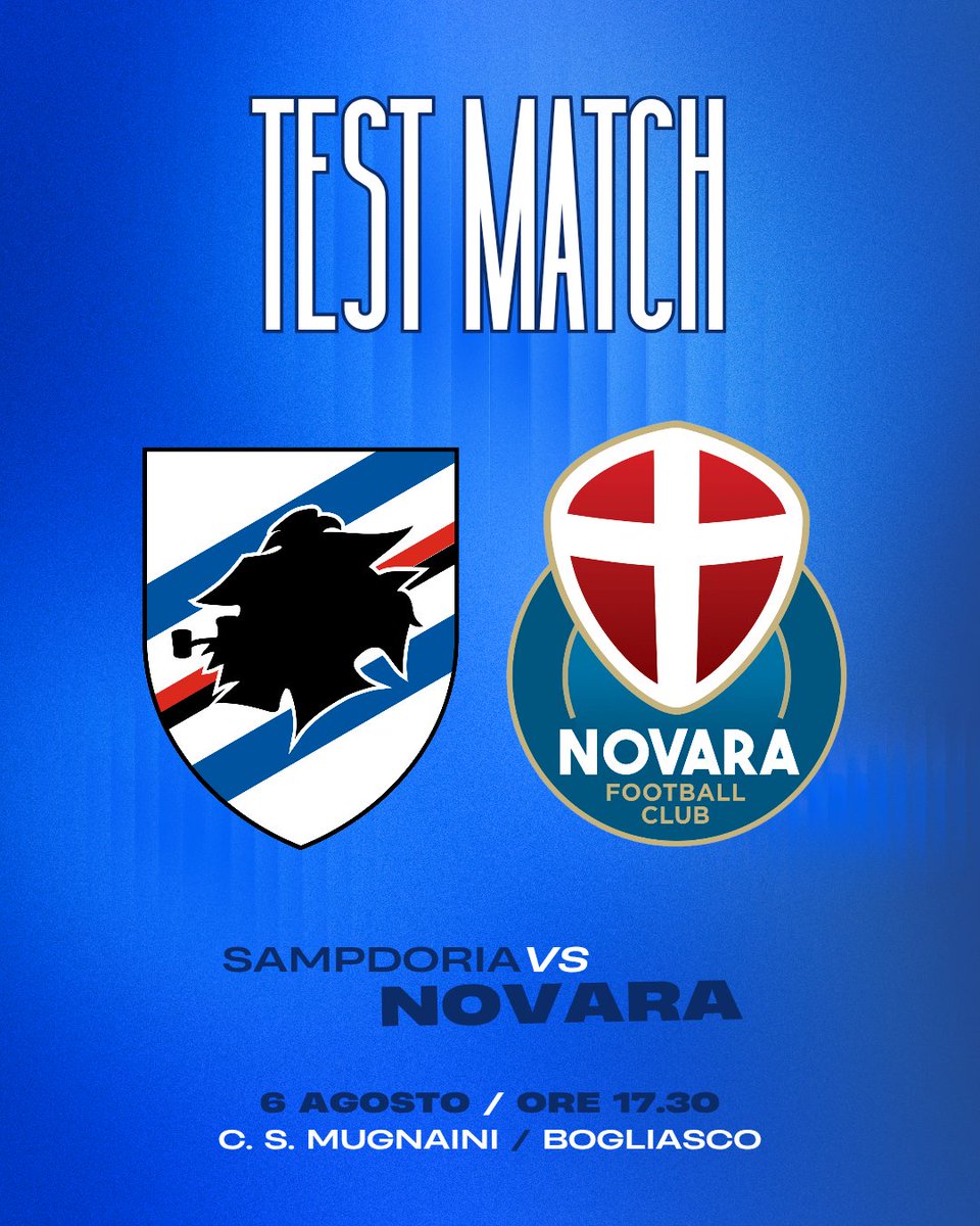 🆕 test match in programma 📌

Sampdoria v Novara
6.8.25 | 17.30
C.S. Mugnaini, Bogliasco

🔒 Il match sarà a porte chiuse

#ForzaNovara 🔵⚪ #NovaraFC #SerieCSkyWifi