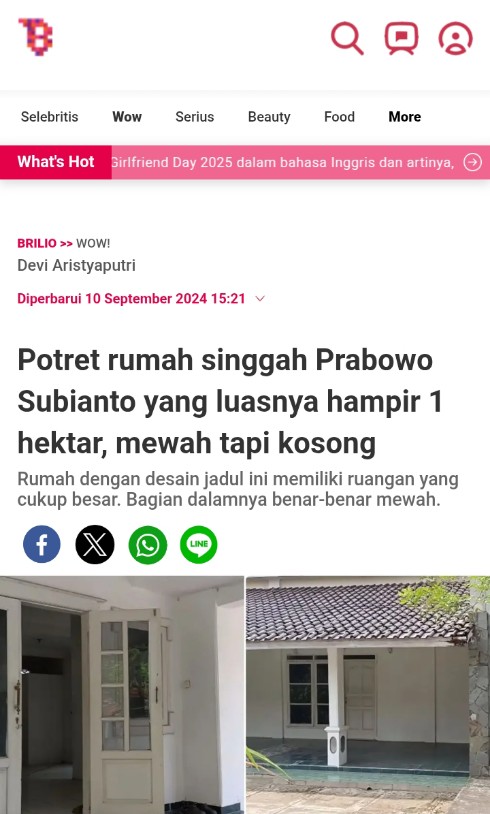 Rumah milik Prabowo seluas 1 hektar kosong &amp; terlantar. Wajib diambil negara buat diserahkan ke ormas ormas islam sesuai UU. Saya cek YouTube ternyata sangat berdebu &amp; banyak sarang laba laba.

Jangan cuma aset rakyat doang yang cuma dirampas &amp; dibagikan ke ormas ormas islam.

🏠