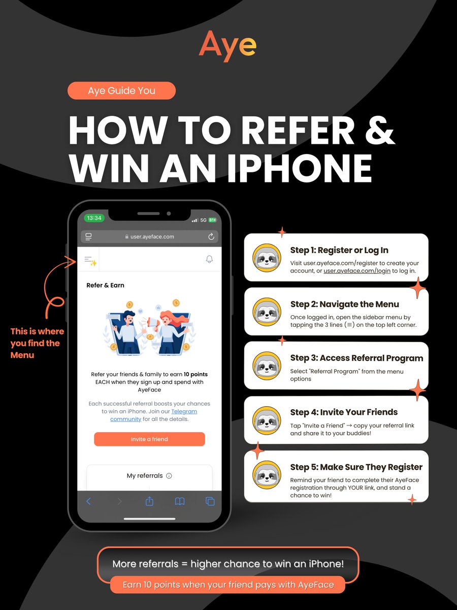 PayWithAyeFace's tweet photo. 🔥 Refer Your Friends to AyeFace

Know someone who hasn’t joined AyeFace yet? Time to bring them in.

💬 Invite. 💸 Earn points. 🎁 Stand a chance to win an iPhone.

Register at https://t.co/GnVl7xYlP3

🚨 Only the first 10,000 users — don’t miss out!

#AyeFace #UserPortal https://t.co/cKG8cF0ZEL