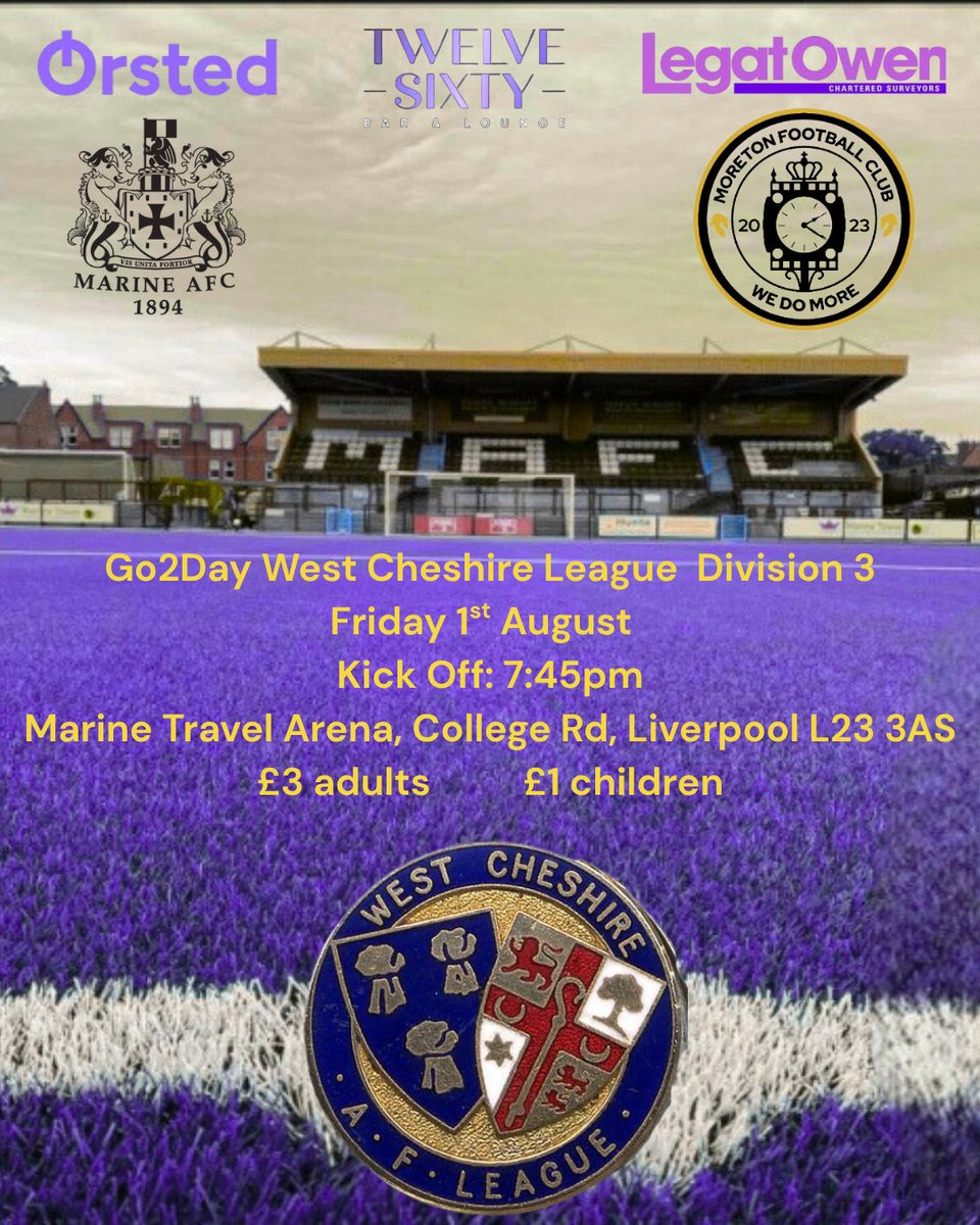 Moreton 2023 is super excited to open the season playing at the prestigious <a href="/MarineAFC/">Marine Football Club</a> stadium.
We hope to give a good account of ourselves on and off the pitch as we travel over the Mersey to Crosby.
£3 adults £1 children
Great bar with beer to enjoy in the stands German style⚽