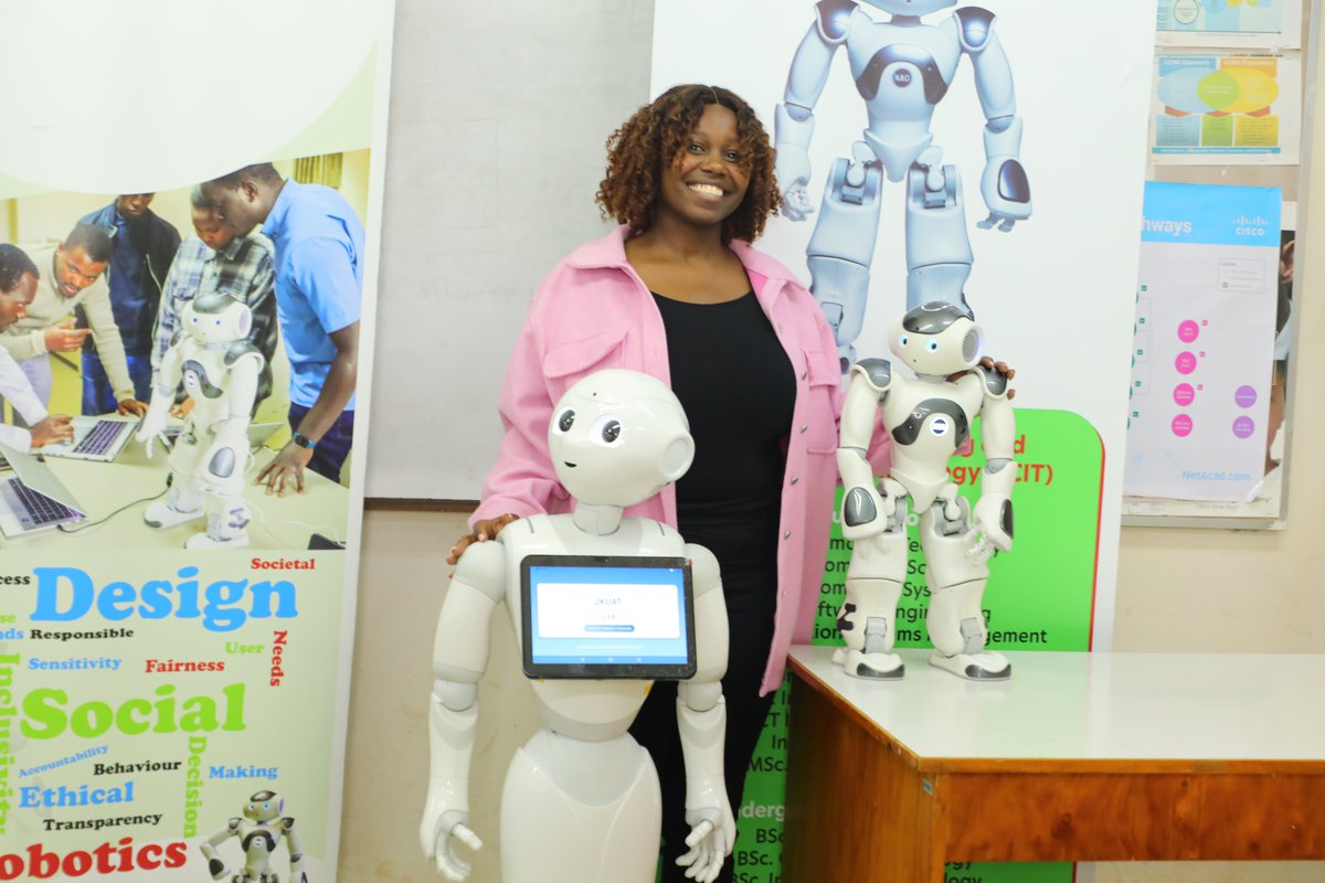 DiscoverJKUAT's tweet photo. The Social Robotics Lab at Jomo Kenyatta University of Agriculture and Technology (JKUAT) is once again proving to be a hub for impactful innovation. Margaret Gichuhi, a Master’s student in Software Engineering, is currently developing a prototype AI-driven speech therapy solution tailored for children with Autism spectrum disorder (ASD). Her research delves into how social robots, when integrated with generative AI, can transform therapeutic approaches by delivering structured and responsive sessions using Pepper, a humanoid robot.
Read more from our blog here: https://t.co/lrzzuhRJr4
@rinjeeunice