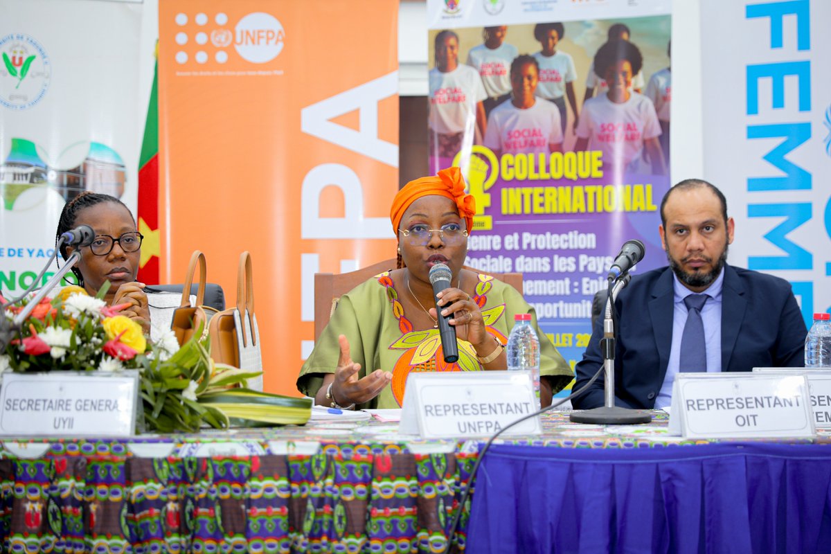UNFPACameroon's tweet photo. The colloquium: "Gender and Social Protection: Issues, Challenges, and Opportunities" was aligned to UNFPA priorities, strengthening its leadership in gender-responsive social protection. Cash transfers, health insurance &amp; gender-sensitive policies dismantle systemic inequalities https://t.co/D0GJTQSDiT