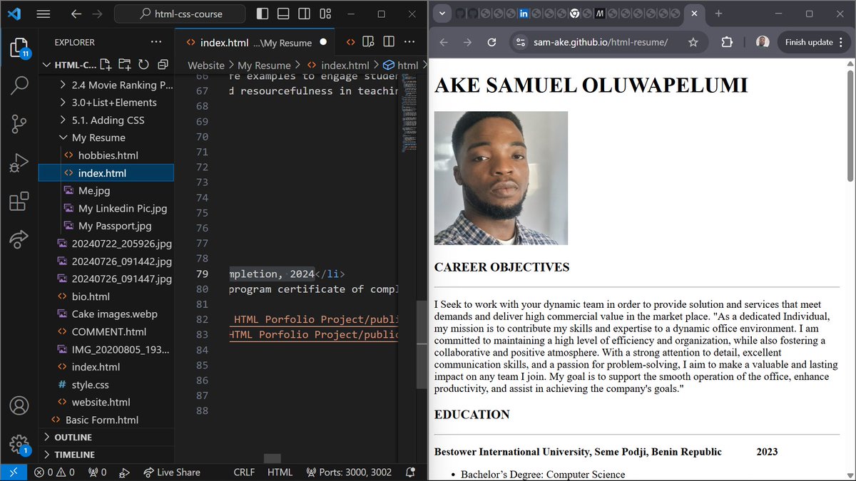 uniquebamidele's tweet image. 🚀My Web Development Journey – One Step at a Time🧑💻
Over the past couple of days, I’ve made meaningful progress on my trip to becoming a web developer. I'm proud to share that I’ve completed my course on HTML
#WebDevelopment #SelfTaughtDeveloper #CodingJourney #TechGrowth #udemy