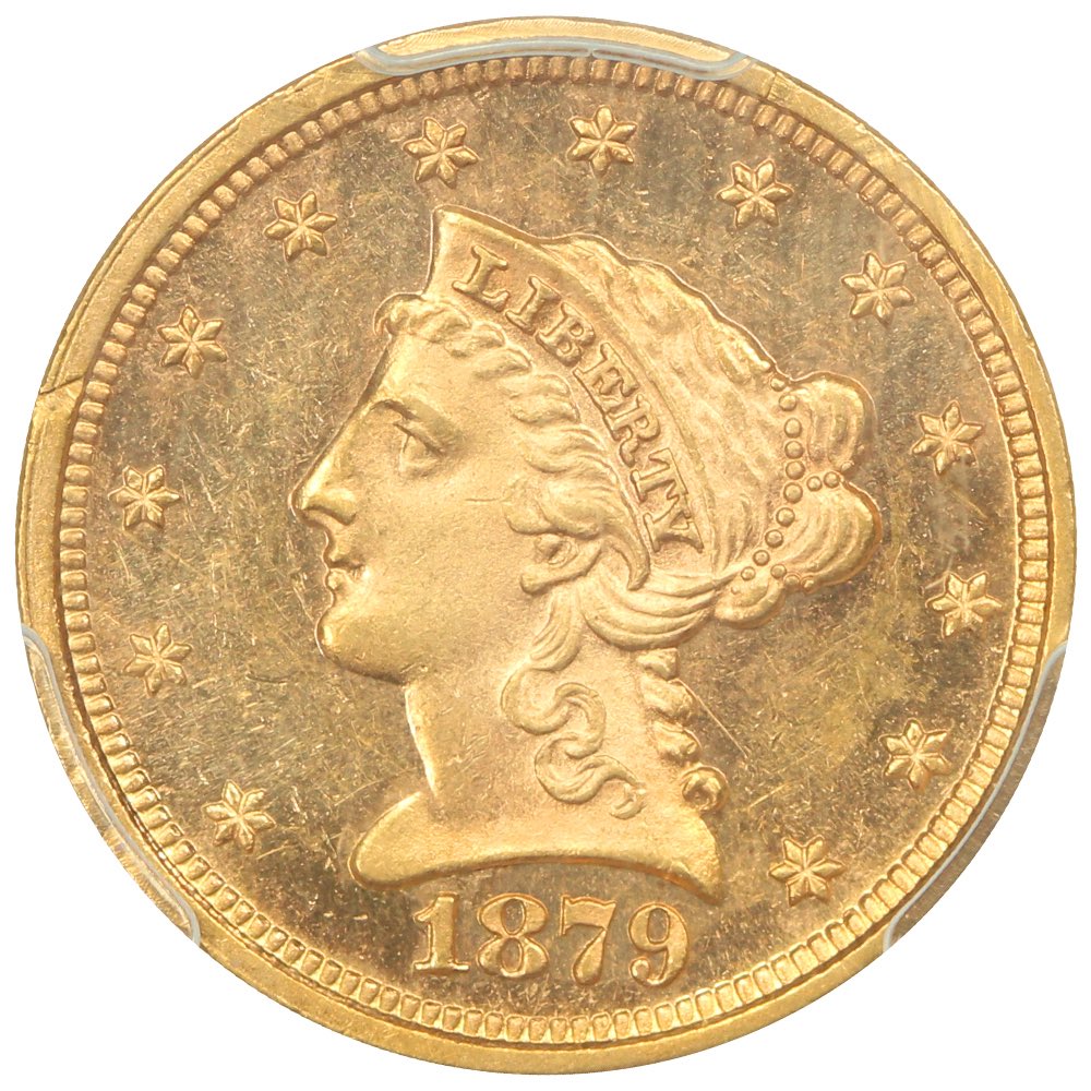 deepc's tweet image. The 1879 quarter eagle hails from a lower mintage of just 88,960 coins and is scarce in Prooflike format. PCGS has certified just three pieces as such, and this is the sole finest!
1879 $2.5 PCGS 62 Prooflike
raredatecoins.com