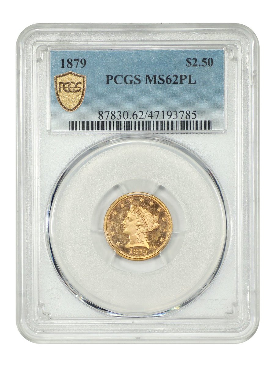 deepc's tweet image. The 1879 quarter eagle hails from a lower mintage of just 88,960 coins and is scarce in Prooflike format. PCGS has certified just three pieces as such, and this is the sole finest!
1879 $2.5 PCGS 62 Prooflike
raredatecoins.com