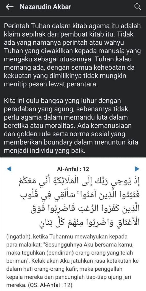 Sebetulnya banyak non kafir, saat mulai menggunakan otak &amp; akal budi mereka, akan mempertanyakan <a href="/allah/">.</a> yang maha pengasih &amp; penyayang menyuruh penggal kepala &amp; pancung ujung jari2 Kafir [8:12]

Bila buku petunjuk sejahat itu dipraktikkan, pasti menghasilkan kumpulan orang jahat.