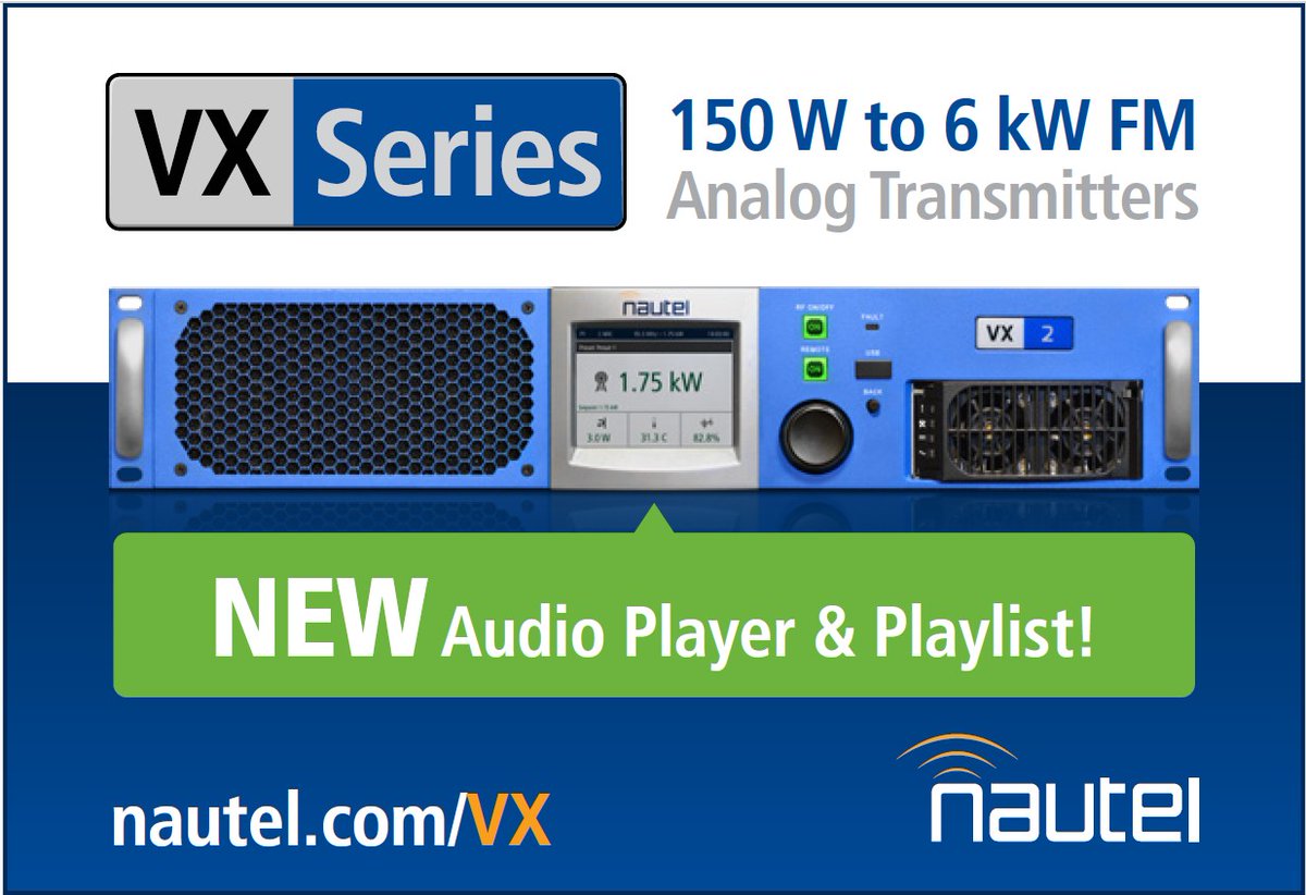 New audio player and playlist functionality in the VX Series! Upload content locally or remotely via IP connection to easily create playlists and backup audio. No USB drives, additional cards, or site visits required. ow.ly/wJjv50WtUyw
#RadioBroadcast #FMtransmitter
