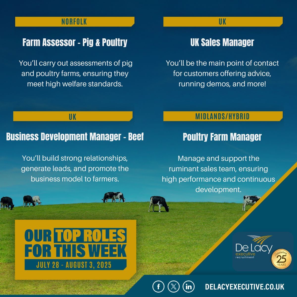 Top Roles for This Week: July 28 - August 3!

From a Farm Assessor and a Sales Manager to a Business Development Manager and a Ruminant Technical Sales Manager, these are our Top Roles for This Week.

Explore these careers and more: delacyexecutive.co.uk/job-seekers/jo…

#UKJobs