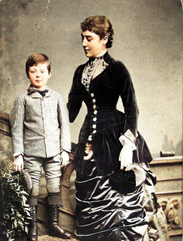 Winston Churchill, aged 6, with his aunt Lady Leslie in 1880.