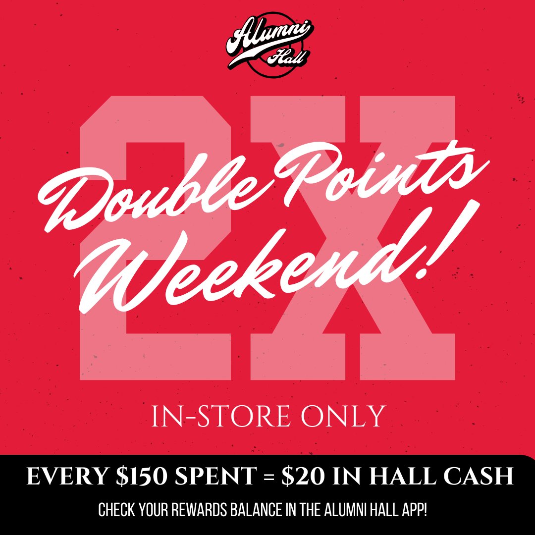 Huskers, it's Double Points Weekend! ⭐ Come shop with us in-store to earn double points and stock up on Nebraska gear! 💰
alumnihall.com/nebraska-cornh…
