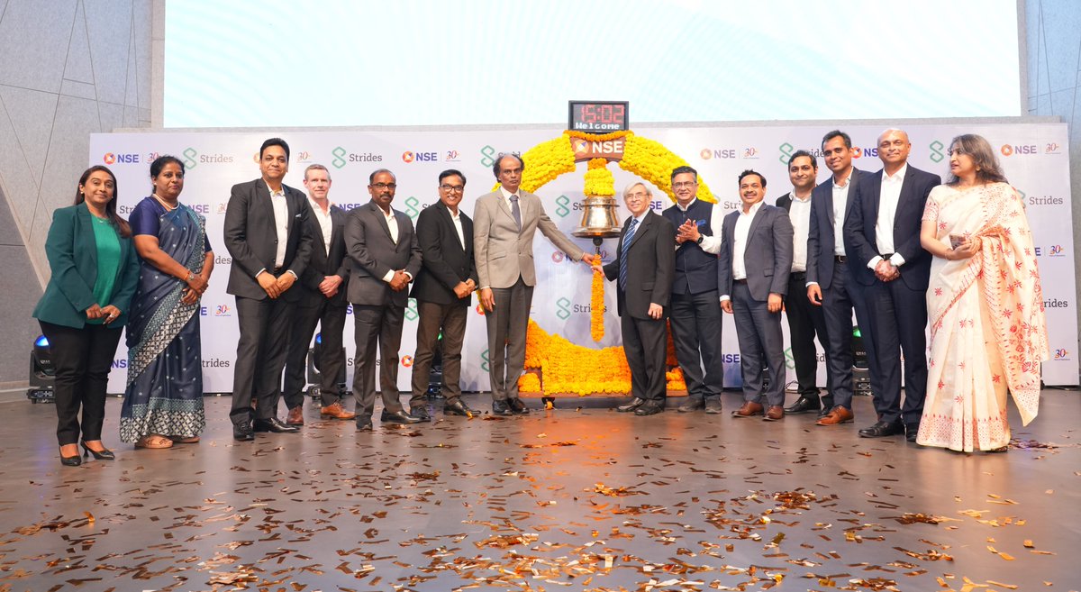 NSEIndia's tweet photo. Congratulations to Strides Pharma Science Limited on achieving the remarkable milestone of completing 25 years of being listed on @NSEIndia 

#NSEIndia #listing #StockMarket #ShareMarket #StridesPharmaScienceLimited #25YearsOfListing @ashishchauhan https://t.co/rnHdQfj4dv