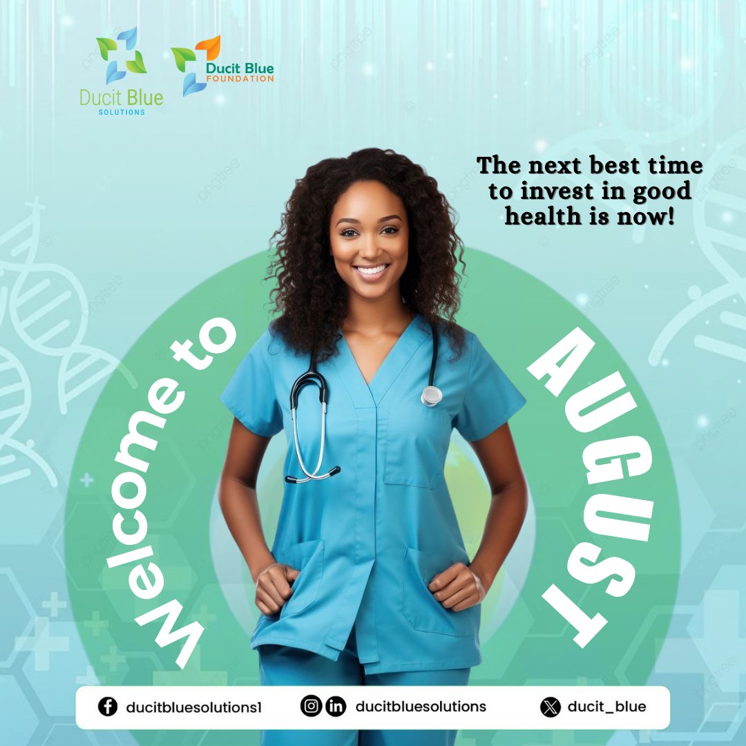 Hello August!
The next best time to invest in good health is now and we're here to walk that journey with you.

✨ Welcome to August with the Ducit Blue family, where innovation meets impact, and quality health comes first.

#WelcomeToAugust #HealthyLiving  #QualityHealth