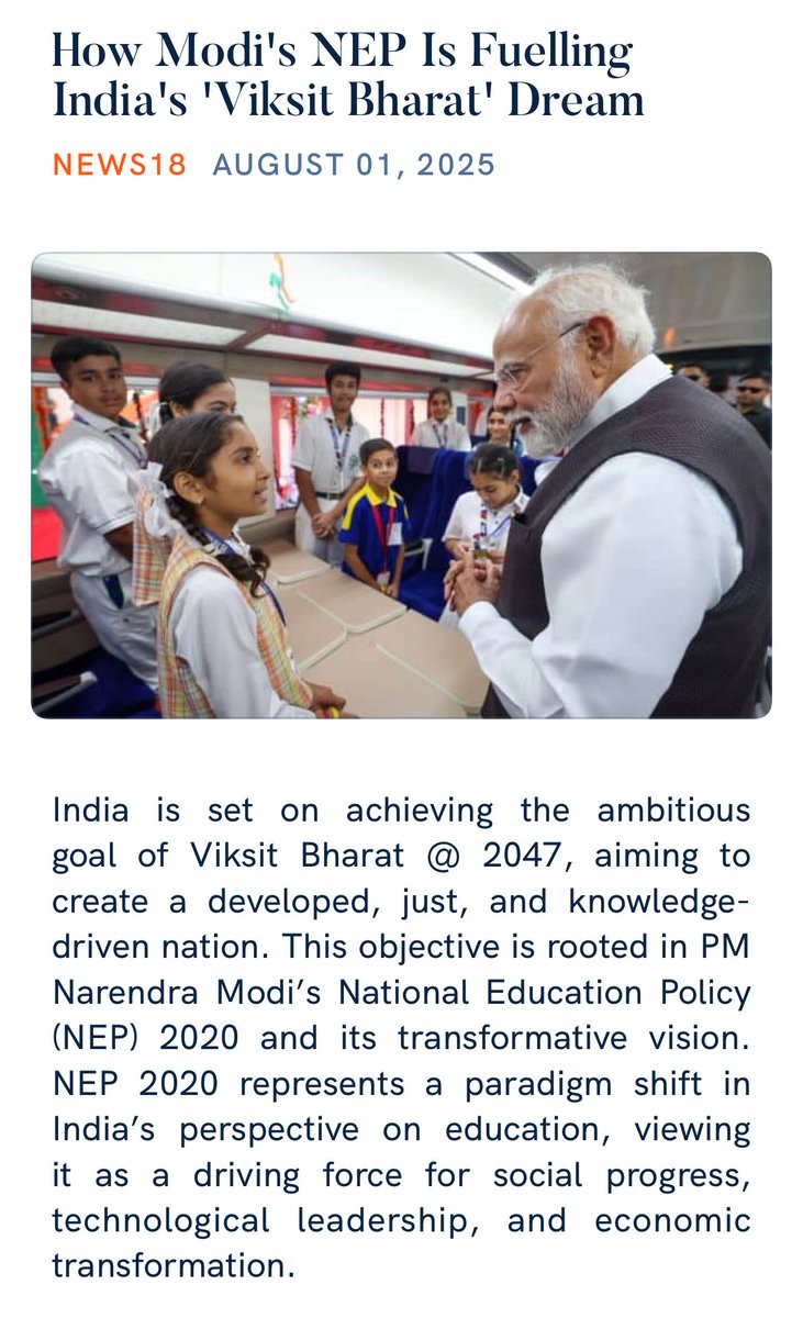 How Modi's NEP Is Fuelling India's 'Viksit Bharat' Dream
 news18.com/opinion/opinio…

via NaMo App