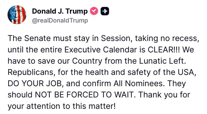 Kate (@kate_p45) on Twitter photo President Trump should not be having to ask <a href="/LeaderJohnThune/">Leader John Thune</a> and <a href="/SenateGOP/">Senate Republicans</a> to do their job. We are watching President Trump work 24/7 and bringing MASSIVE wins for America and Republicans in Congress are failing us. We cannot allow democrats to continue destroying our country. President Trump should not be having to ask <a href="/LeaderJohnThune/">Leader John Thune</a> and <a href="/SenateGOP/">Senate Republicans</a> to do their job. We are watching President Trump work 24/7 and bringing MASSIVE wins for America and Republicans in Congress are failing us. We cannot allow democrats to continue destroying our country.