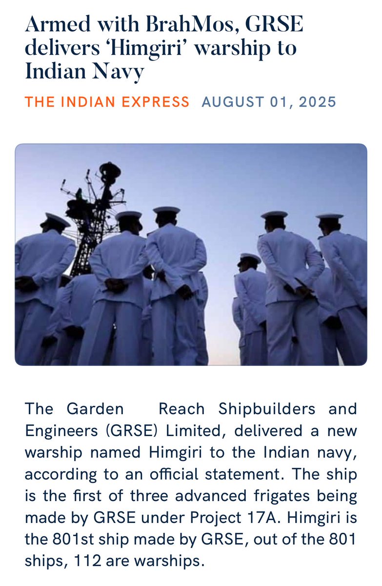 Armed with BrahMos, GRSE delivers ‘Himgiri’ warship to Indian Navy
 indianexpress.com/article/cities…

via NaMo App