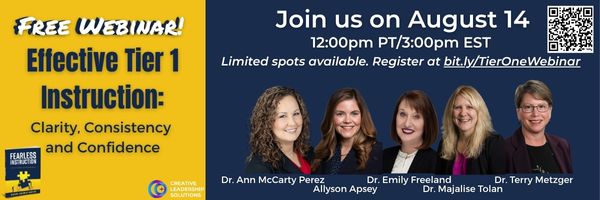 You're invited! Join us on Thursday, August 14 at 12pm PT / 3pm ET for a free, high-impact webinar on Fearless Instruction strategies to strengthen Tier 1 teaching and learning.

In just one hour, you’ll get practical tools to boost clarity, rigor, and engagement, plus strategies