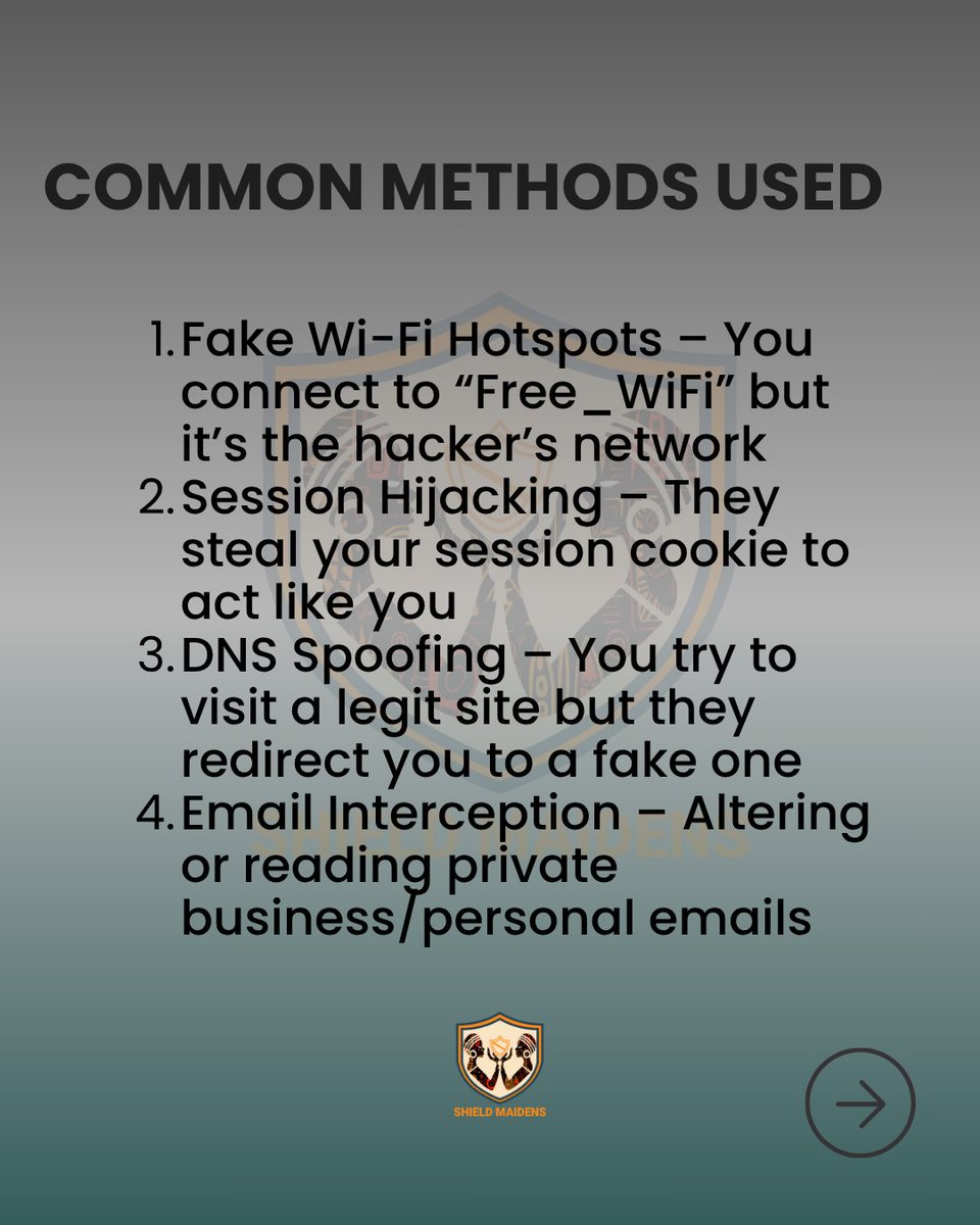 _shield_maidens's tweet image. Someone intercepting your private chats and data?
That’s not a glitch. That’s a Man-in-the-Middle attack.
Stay alert. Stay secure.

#Maninthemiddle
#TFGBV
#ShieldMaidens
#DigitalSafety