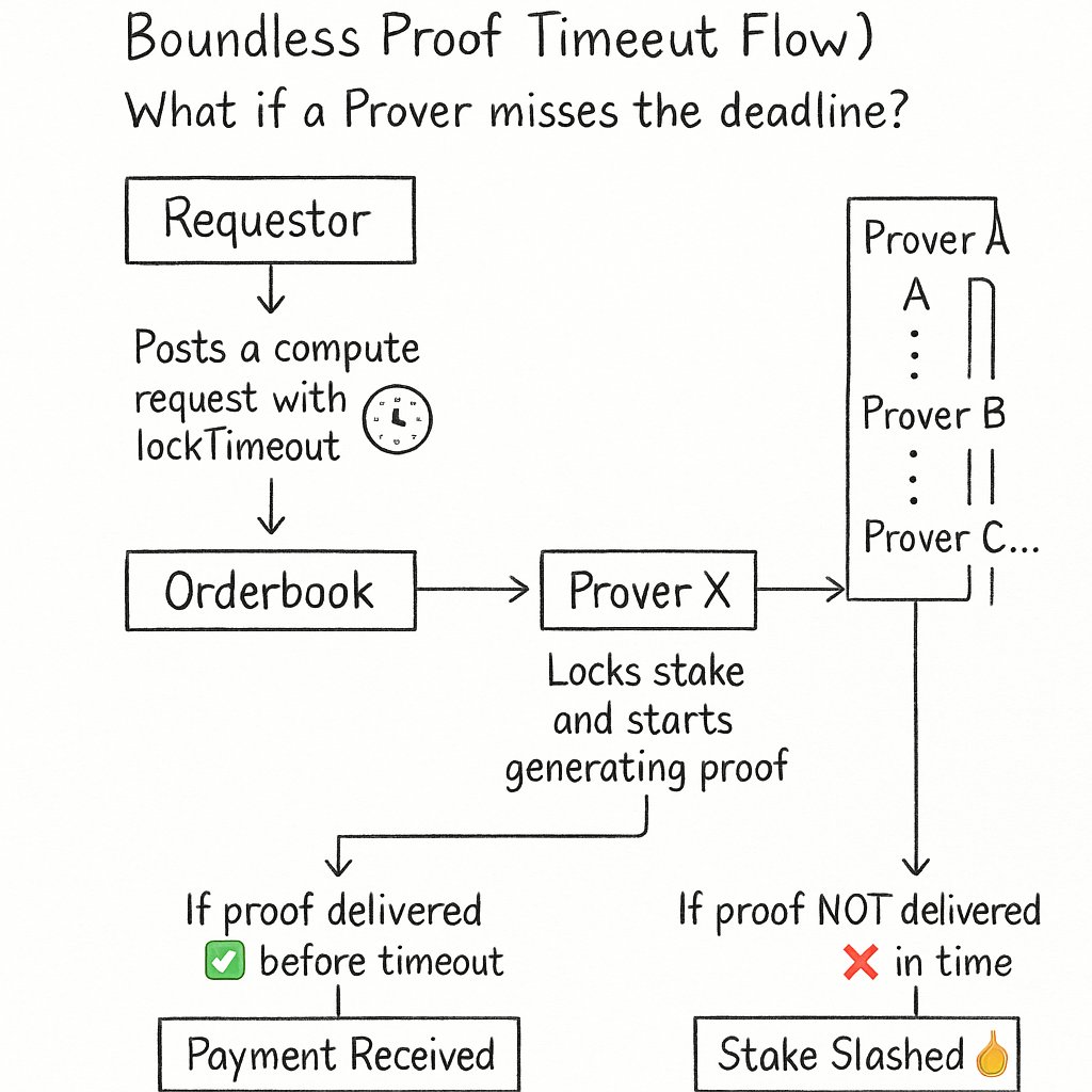 What happens if a Prover misses the deadline on Boundless?

In the <a href="/boundless_xyz/">Boundless</a>  network, proving isn’t just a task it’s a commitment. When a Requestor submits a compute order, they also define a timeout the maximum time within which a Prover must return a valid ZK proof. A